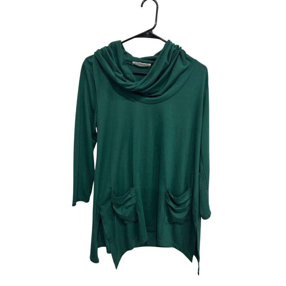 August Silk Green Ruched Pockets Draped Cowl Neck Tunic Size Medium Casual
